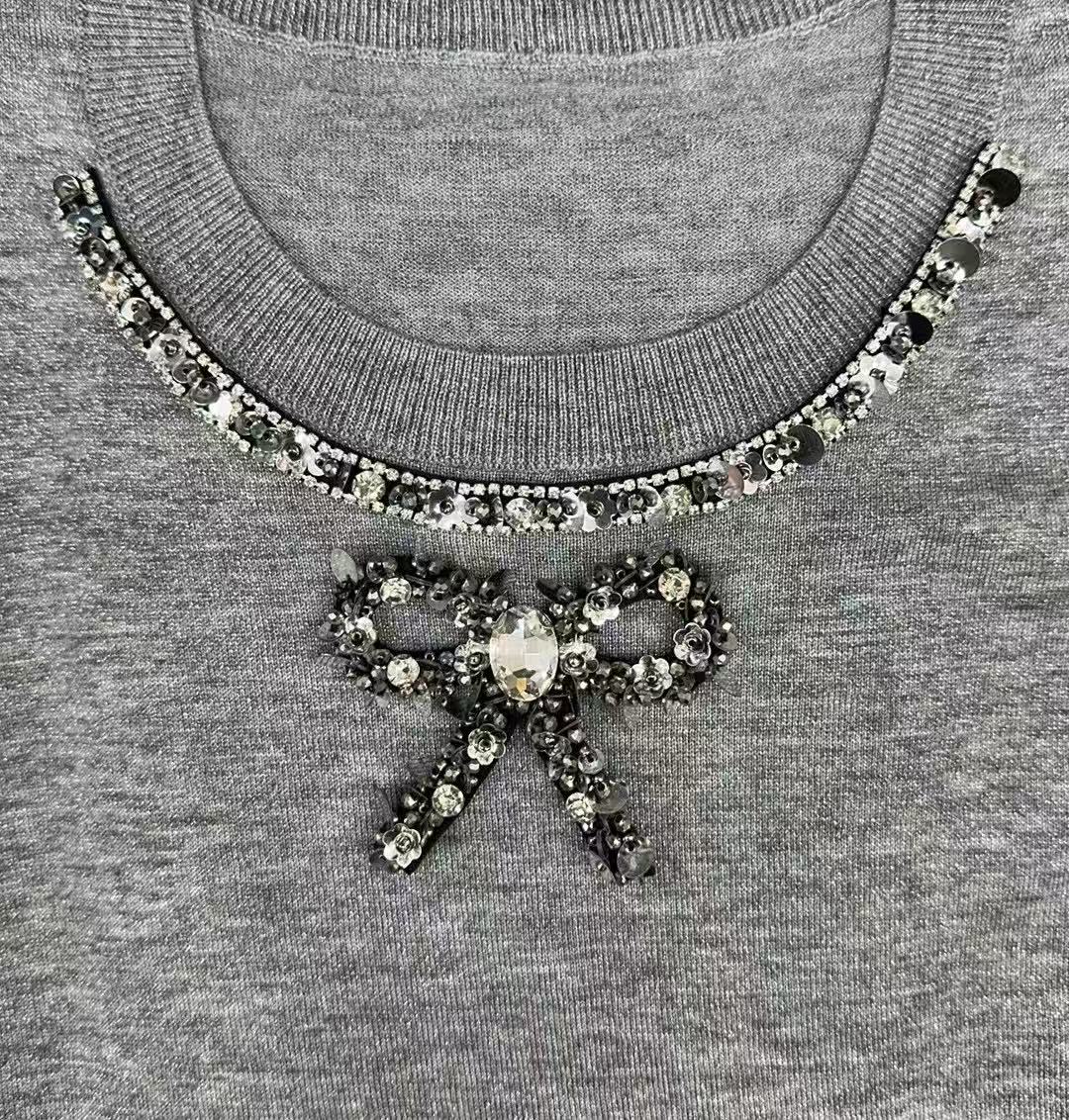复古领口装饰套装(黑/银亮片蝴蝶结+饰带)/ Vintage Neckline Trim Set (Black/Silver Sequin Bow + Trim)