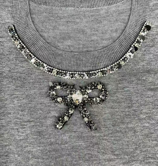 复古领口装饰套装(黑/银亮片蝴蝶结+饰带)/ Vintage Neckline Trim Set (Black/Silver Sequin Bow + Trim)